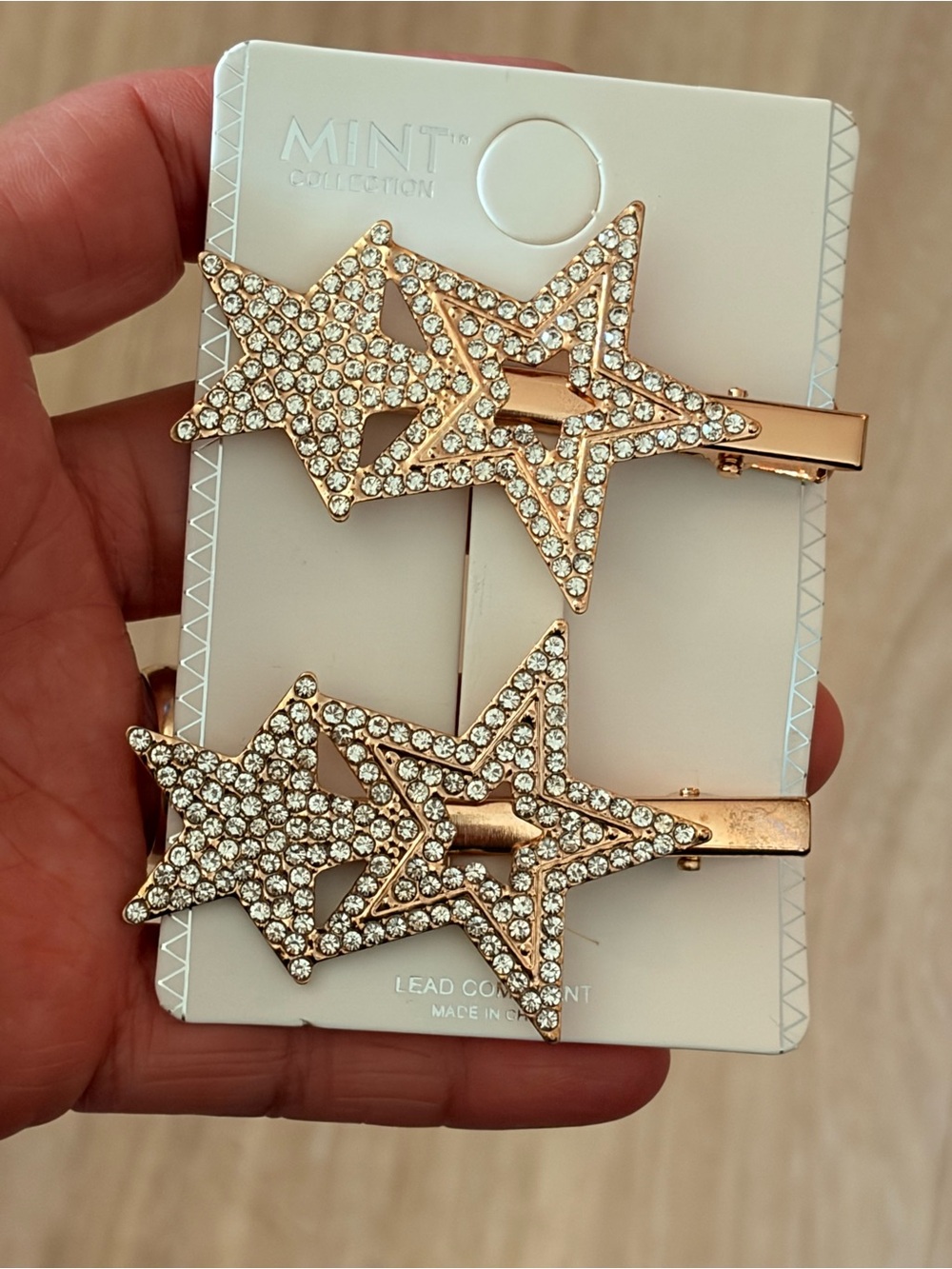Rhinestone Star Hair Clips - Gold